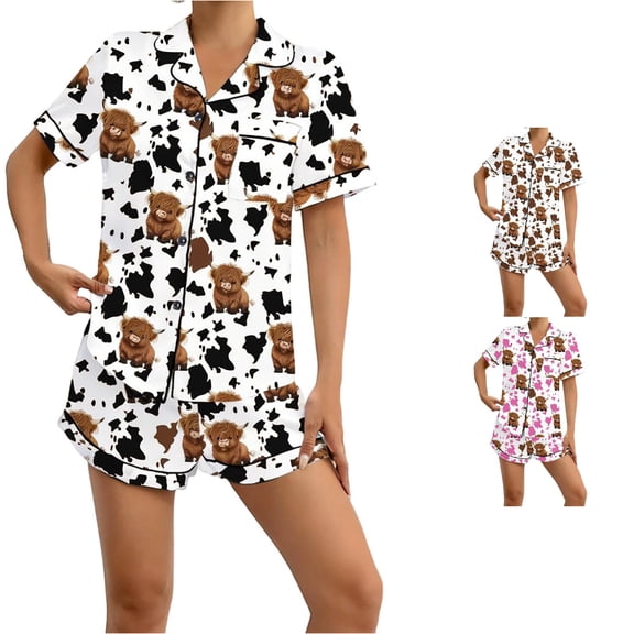 Weebloom Womens Sleepwear Button Up Pajama Short Sleeve Shorts Soft Loose Fit Notch Collar Home Sleepwear Nightwear Pjs Loungewear Black L