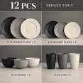 thumbnail image 4 of Homienly Shatterproof Dinnerware Set, 12-Piece Wheat Straw Tableware for 3, Plates Bowls & Cups, Lightweight Reusable Dishes, Microwave & Dishwasher Safe, Everyday Meals, Grey Stone, 4 of 8
