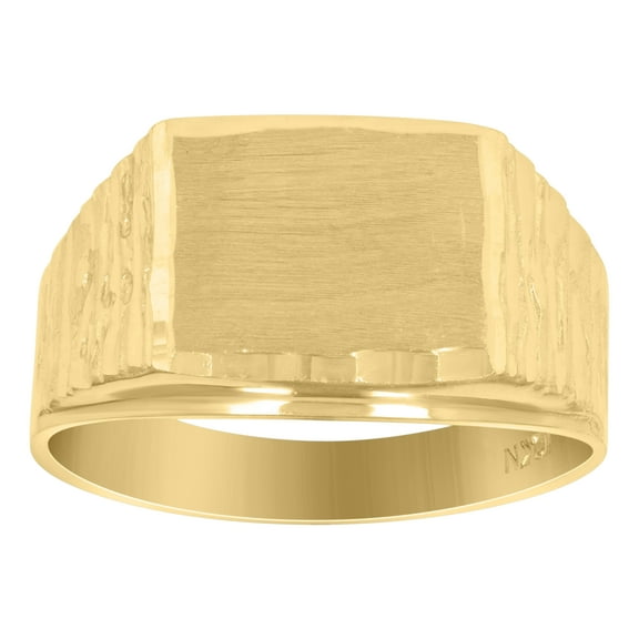 10k Yellow Gold Mens Dc Textured Signet Square Ring