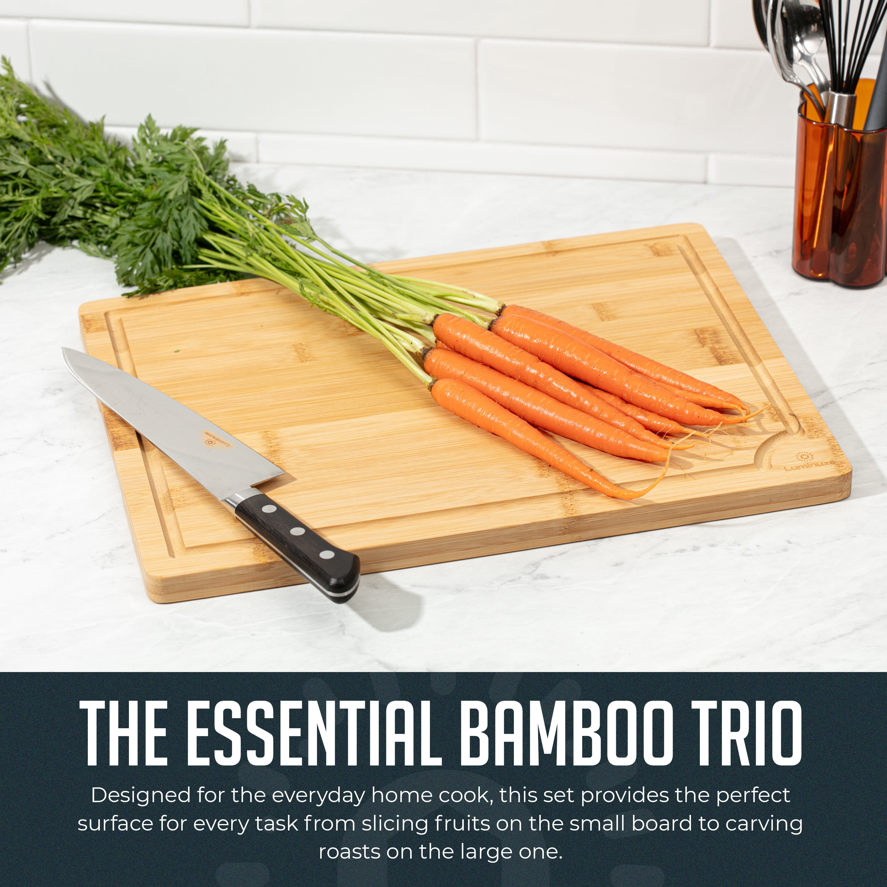 Bamboo Cutting Board Set of 3, Wood Cutting Boards with Juice Groove, Heavy-Duty Nonslip Kitchen Cutting Boards Set Bamboo