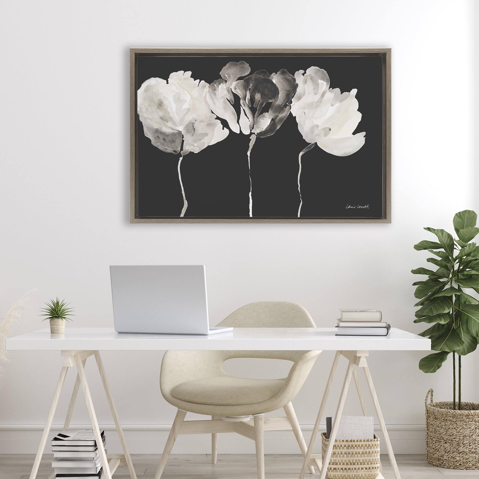 Stupell Industries Trio In Light On Black Brown Framed Floater Canvas Wall Art, design by Lanie Loreth