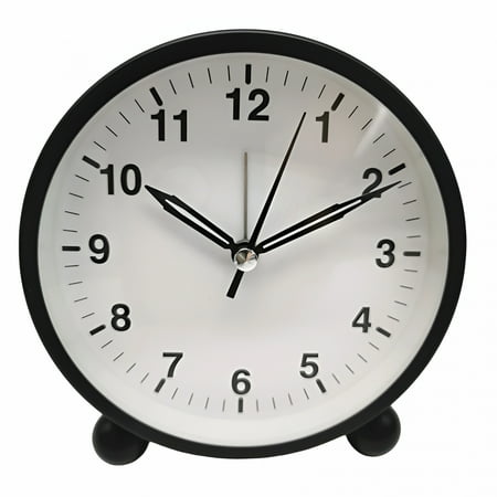 DESIGNICE 2026 New Metal Case Round Clock Battery Powered Bedroom Quartz Loud Alarm Clock Table Decoration,Black (Without Battery)