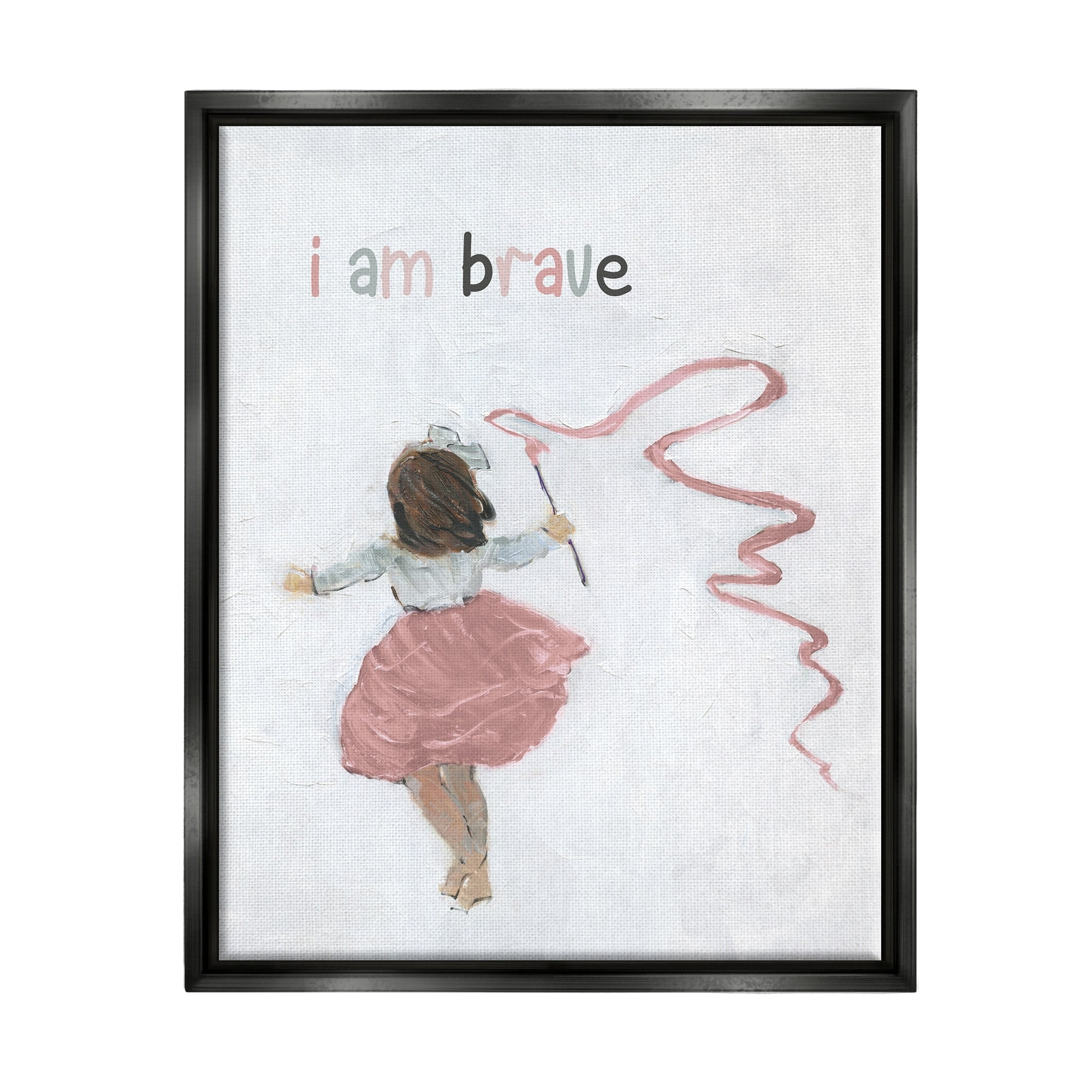 Stupell Industries I Am Brave Uplifting Child Running Playing Painting Graphic Art Luster Gray Floating Framed Canvas Print Wall Art, Design by Sally Swatland