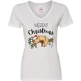 thumbnail image 3 of Inktastic Merry Christmas Cute Sloth with Santa Hat and Lights Women's V-Neck T-Shirt, 3 of 5