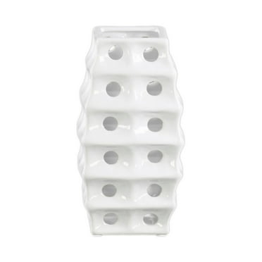 Ceramic Square Irregular Vase with Round Cutout and Layered Body Design Large Polished Chrome Finish White