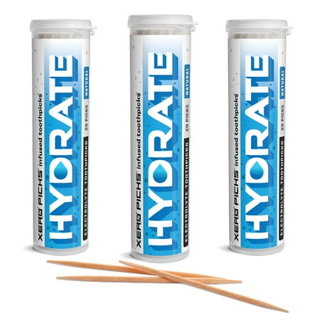 Xero Picks Hydrate – Electrolyte Flavored Toothpicks -60 Picks-Variety 3 Pack – Natural – Sodium, Potasium, Magnesium, Calcium