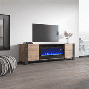 Woody BL-EF Fireplace TV Stand for TVs up to 85, Modern High Gloss 77 Entertainment Center, Electric Fireplace TV Media Console with Storage Cabinets