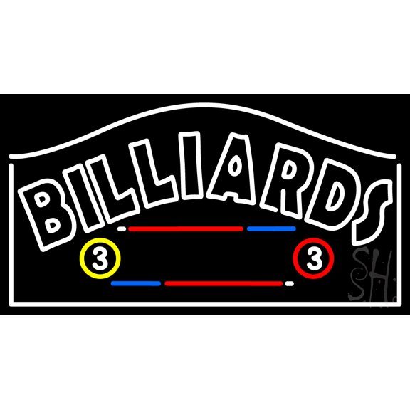 Billiards LED Neon Sign 13 x 24 - inches, Black Square Cut Acrylic Backing, with Dimmer - Bright and Premium built indoor LED Neon Sign for wall décor, arcarde, and storefront.