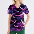 thumbnail image 4 of WTOBBY Women's Fashion V-Neck Short Sleeve Workwear with Pockets and Side Slits, Halloween Printed Tops Featuring Bat and Pumpkin Graphics for Caregiver Uniforms, Perfect for Nursing,Dark Purple 2XL, 4 of 4