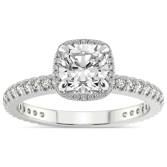 2 Carat IGI Certified Cushion Shape Lab Grown Diamond Engagement Ring | 14K White Gold |Klarissa Halo Diamond Eternity Lab Diamond Ring | FG-VS1-VS2 Quality Friendly Diamonds