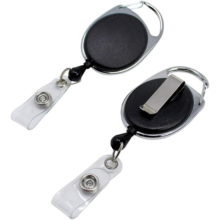 2 Pack - Premium Badge Reel with Carabiner & Belt Clip - Dual Clip  Retractable ID Holder with Reinforced Vinyl Strap Clip to Attach Access Key  Card, Keychain or Name Tag by