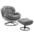 thumbnail image 2 of Large Tufted Accent Egg Chair with Ottoman, Upholstered Chair and Footrest with Metal Round Base, Soft Velvet Fabric Sofa Chair Stool for Living Room Balcony Nursery Bedroom, Gray, 2 of 9
