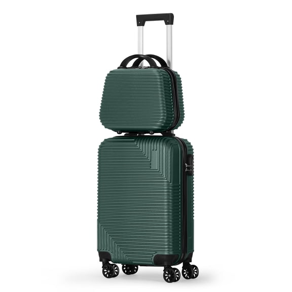 2PCS Lightweight ABS Carry-On Luggage Set with Cosmetic Case and 360° Spinner Wheels, Green