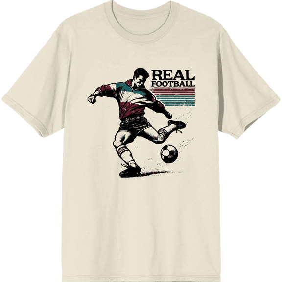 "Real Football" Sports Back to School Adult Natural Crew Neck Short Sleeve Tee-Medium
