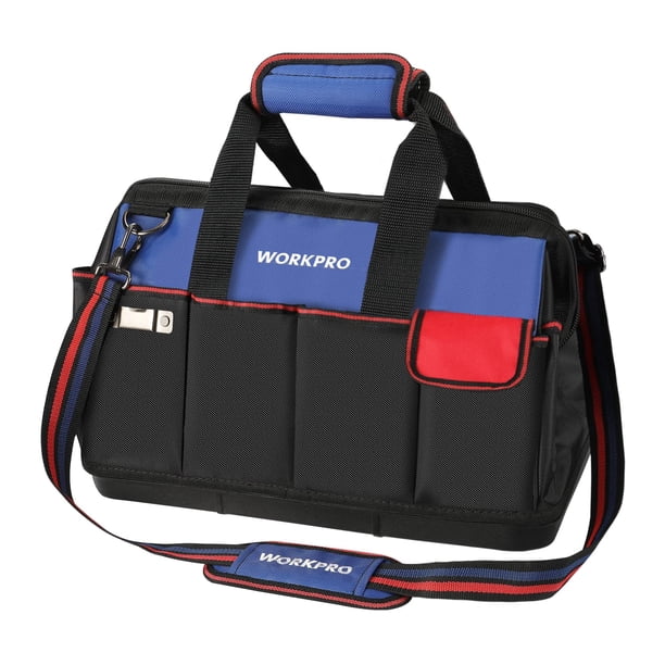 Bolsa de herramientas WORKPRO impermeable de 18 pulgadas con 20 bolsillos y correa