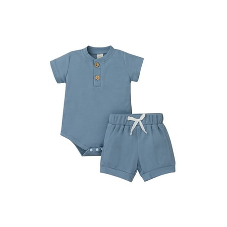 

Franhais Girl Two Piece Set Buttons Chest Short Sleeve Romper Tie Up Waist Elastic Shorts