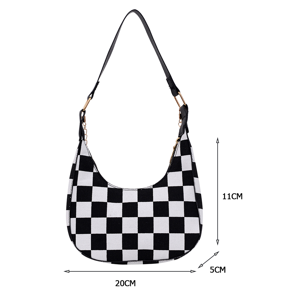 Vintage Denim Checkered Crescent Bag Fashion Simple Underarm Bag