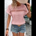 thumbnail image 4 of Blusas Bohemias de Punto con Cuello Redondo, Corta, Bordadas, con Encaje y Aberturas para Mujer Rosa L, 4 of 9