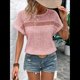 thumbnail image 4 of Blusas Bohemias de Punto con Cuello Redondo, Corta, Bordadas, con Encaje y Aberturas para Mujer Rosa XL, 4 of 9
