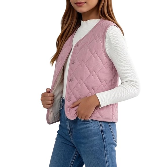 StSilkitty Boys Girls Puffer Vest Sleeveless V Neck Button down Quilted Jacket Vest Fall Winter School Uniform Coat