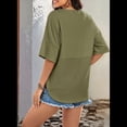 thumbnail image 4 of Blusas de Punto Gofre para Mujer, Moda 2025, Blusas de Patchwork Extragrandes con Cuello Redondo y Mangas 3/4, Verde M, 4 of 6