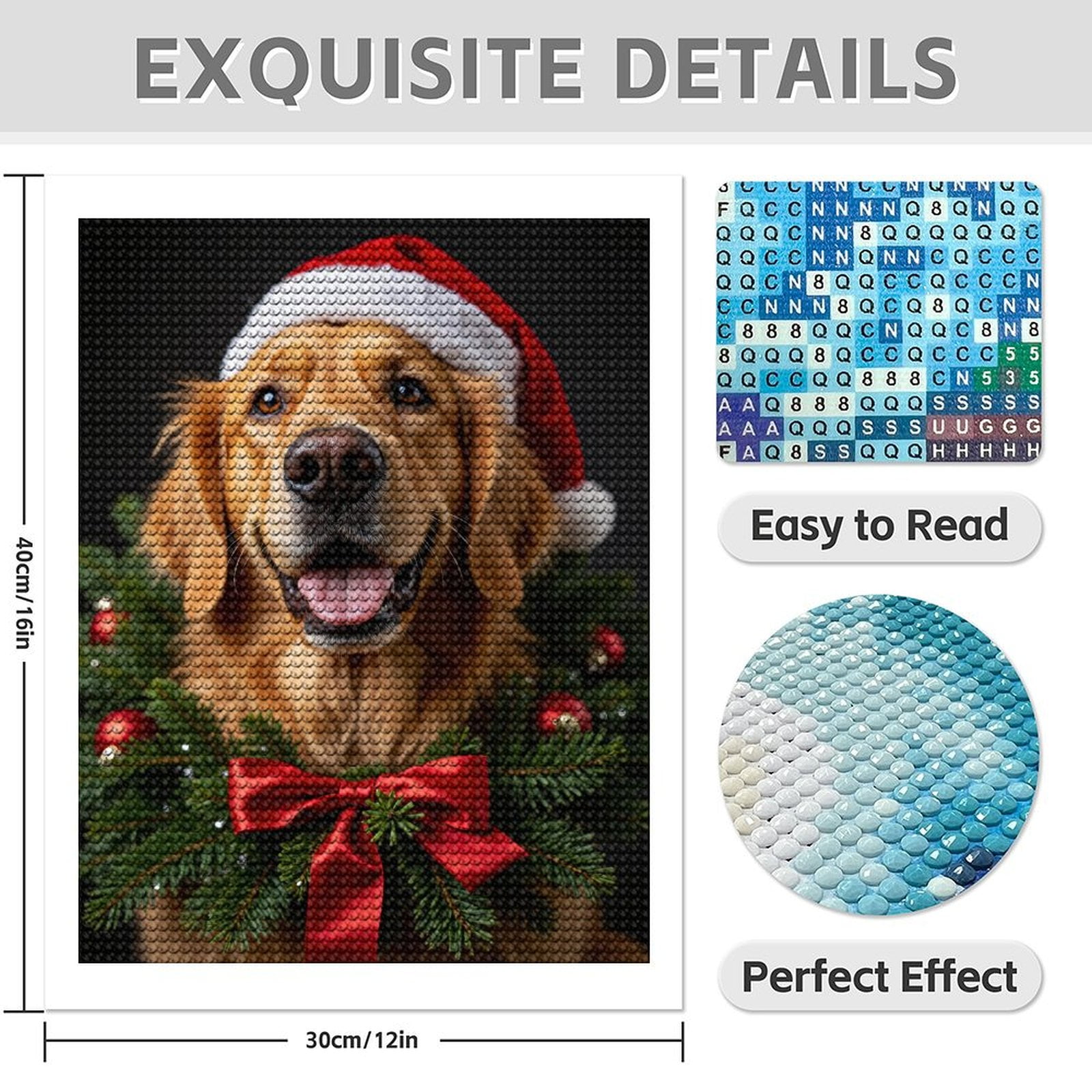 Diamond Art Kit for Adults, Golden Retriever Christmas Wreath Diamond Painting for Adults Beginners, DIY Diamond Art Painting Kits, 5D Diamond Painting Crafts for Home Decor 12x16 Frameless