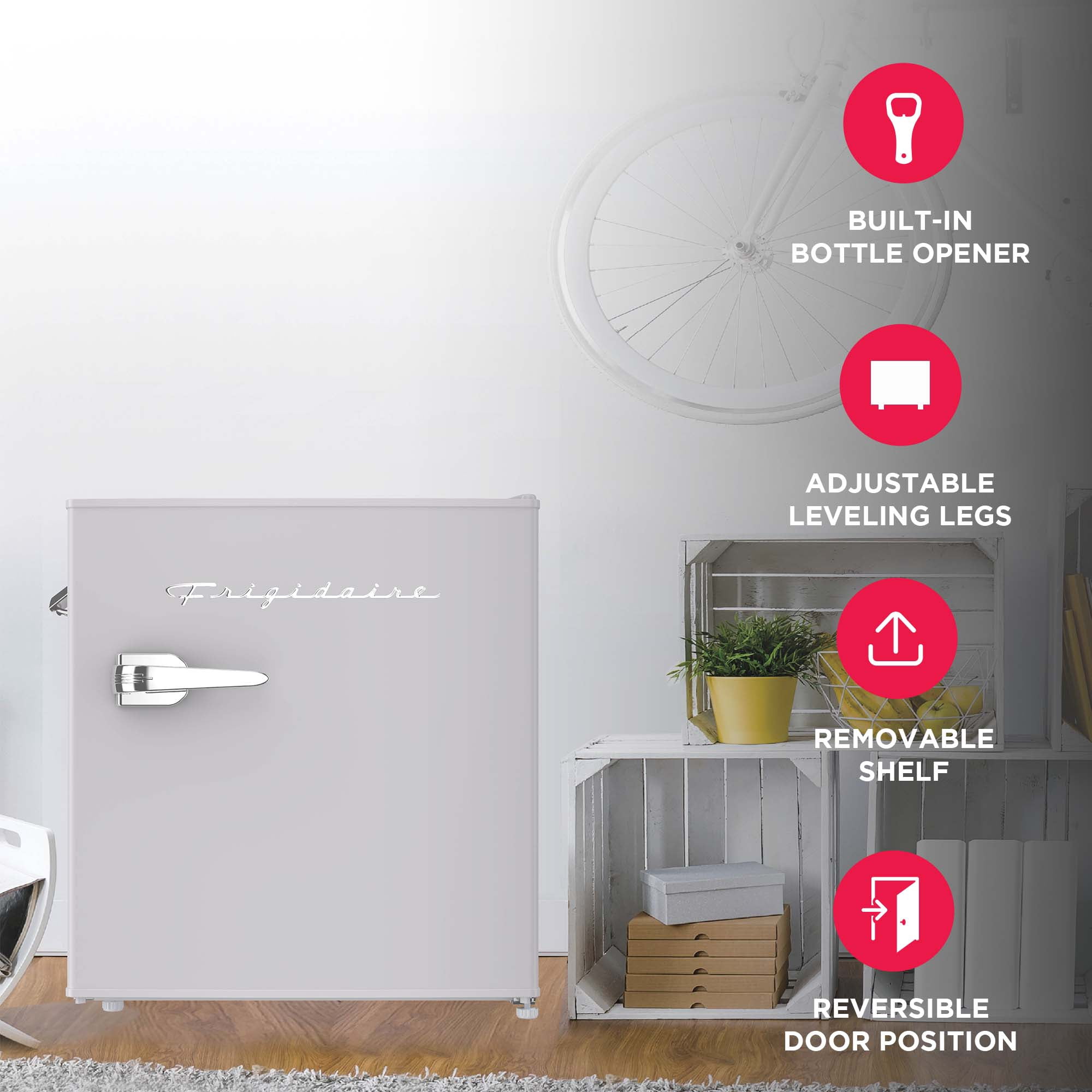 Frigidaire 1.6 Cu. ft. Compact Retro Refrigerator with Chiller Compartment, Mini Fridge with Side Bottle Opener, Moonbeam