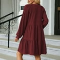 thumbnail image 4 of Robes d'Automne pour Femmes Tendance Col en V Manches Longues Robe à Volants Longueur Genou Décontractée Plissée Ligne A Midi, 4 of 7