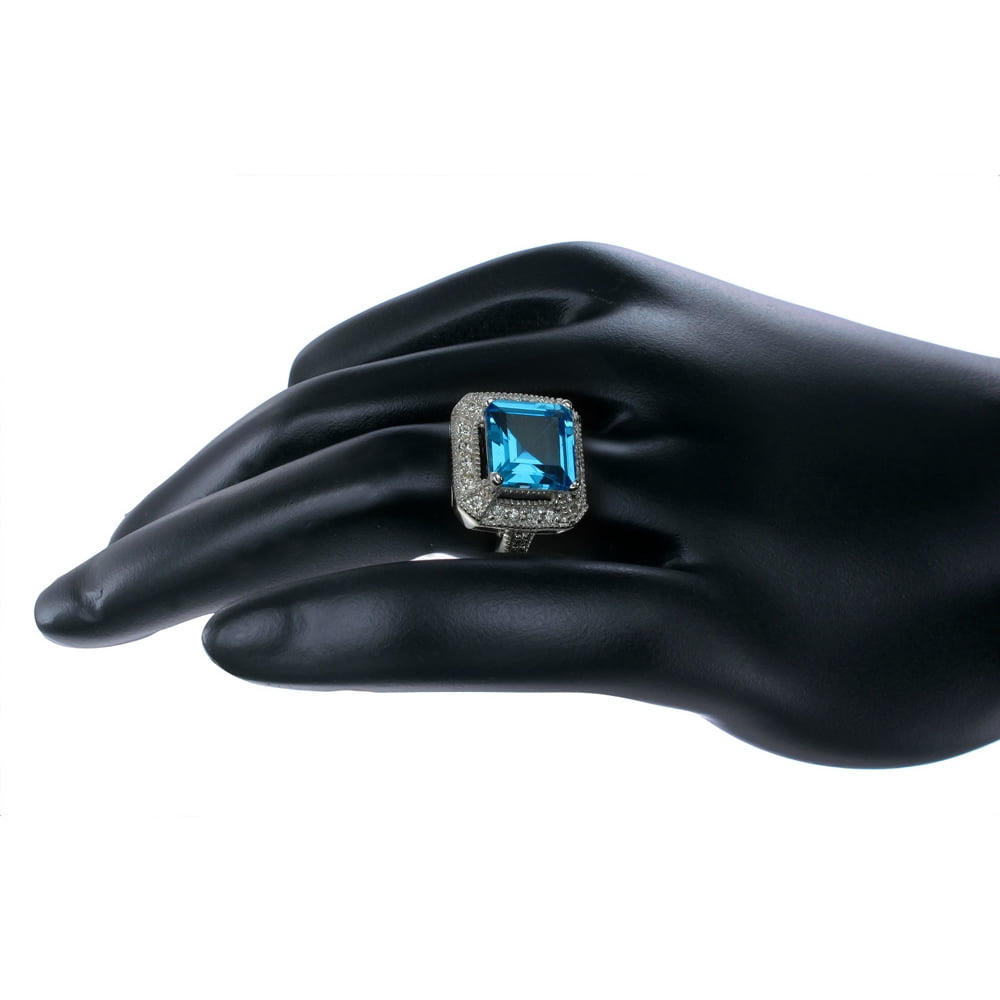 Vir Jewels 2.90 CTTW Swiss Blue Topaz Ring 10 MM Princess Cut .925 Sterling Silver 10 MM Size 7