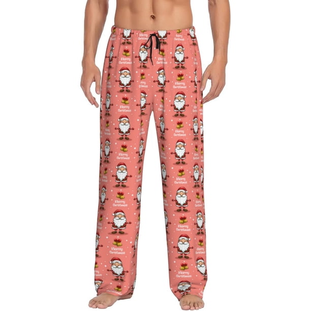 Fotbe Merry Christmas Santa Claus Pantalones de Pijama para Hombre, Pantalones de Dormir, Pantalones de Casa con Cintura Ajustable y Bolsillos-3X-Large