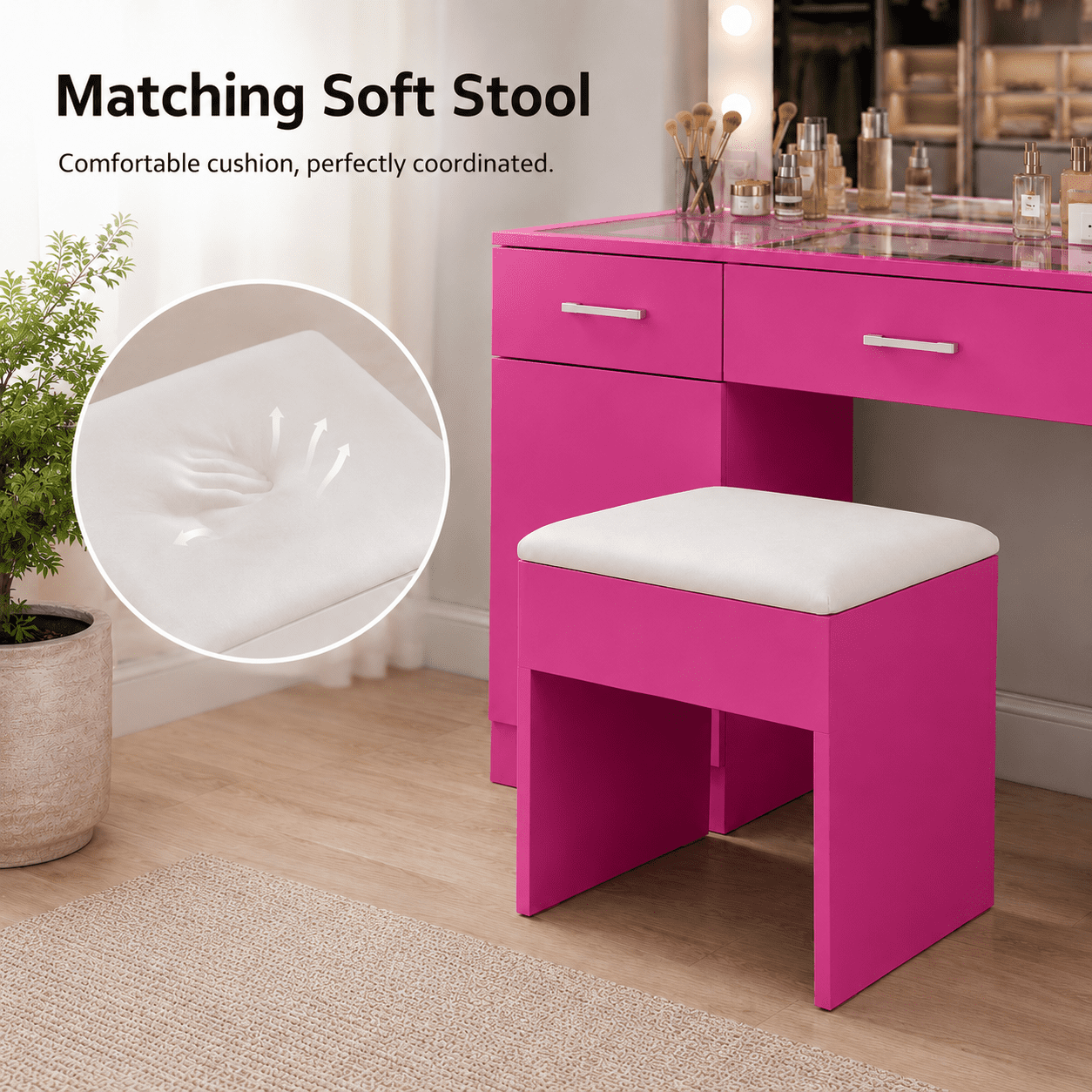 Ktaxon Large Makeup Vanity, Get Ready with Me GRWM Vanity Table Set w/ Visible Glass Top and Charging Station, Pink