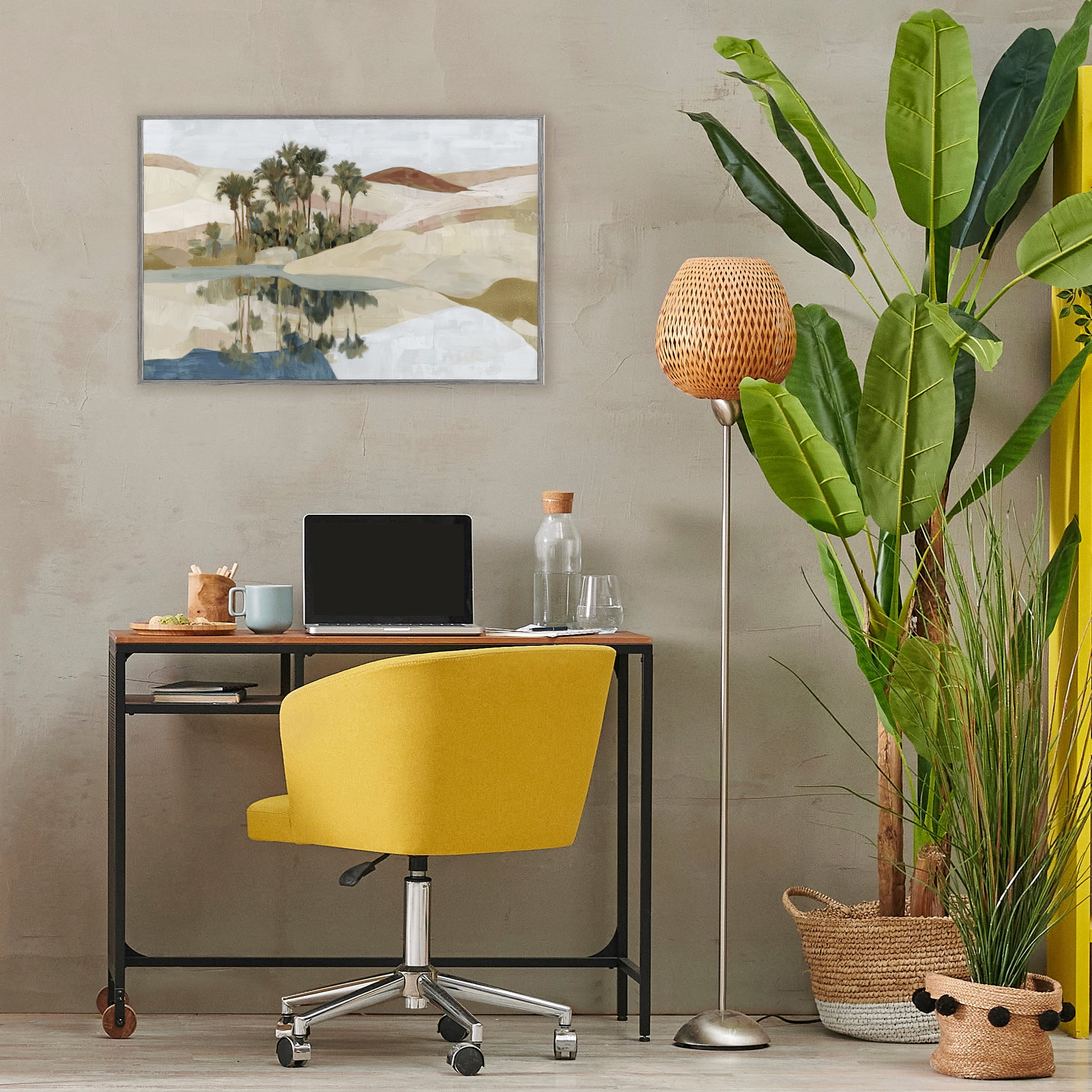 Stupell Industries Desert Oasis with Palm Reflection Gray Framed Giclee Art, design by Chromatic Storm Studio
