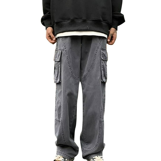 Pantalones cargo holgados para hombre con bolsillos, pantalones de chándal informales, pantalones holgados para exterior, ropa urbana - Poliéster, ligeros, aptos para todas las estaciones