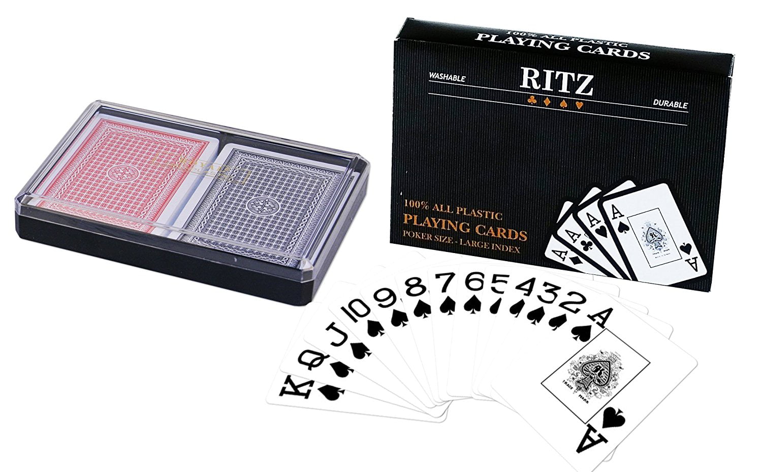 10 Decks 100% PLASTIC WHITE OR BLACK KING DESIGN POKER PLAYING CARDS JUMBO INDEX 