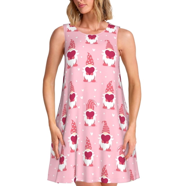 Balery Valentine's day gnomes Vestidos de verano para mujer con estampado: vestido holgado sin mangas, vestido playero informal y cómodo para días calurosos.