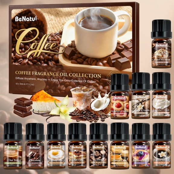 Coffee Fragrance Oil Set, 12 Count Assorted Scents, 5ml Bottles for Diffusers, Candles and DIY Crafts