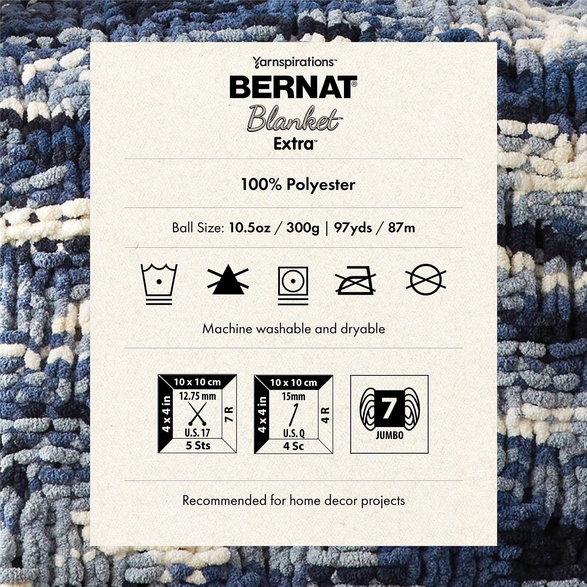Bernat® Blanket Extra™ Yarn, Polyester #7 Jumbo, 10.5oz/300g, 97 Yards, Cuddly chenille-style yarn