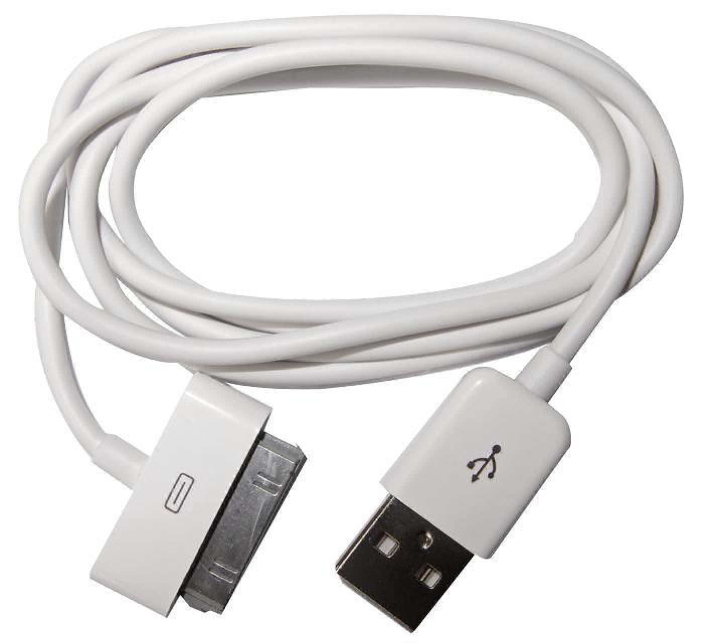 DYNAMODE White 30 Pin Connector to USB Charge Sync Lead, 1m