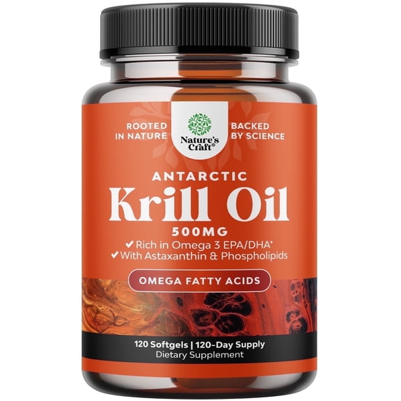 Antarctic Krill Oil 1000mg per serving - High Absorption Krill Oil Omega 3 Fatty Acid Supplement with Potent EPA DHA Astaxanthin and Phospholipids - Wild Caught Burpless Fish Oil Omega 3 Supplement
