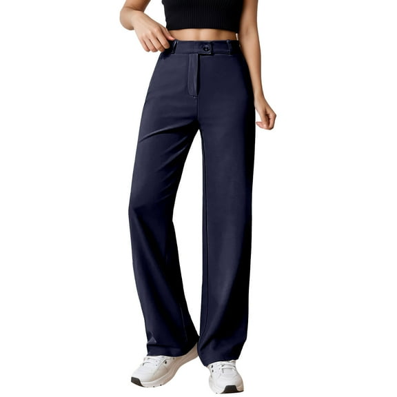 EDFBUYKRS Female Women Pants Casual Black Work Pants Women Tall Women's Wide Leg Pants High Waisted Dress Work Pants Business Casual Pants with Pockets Features: M