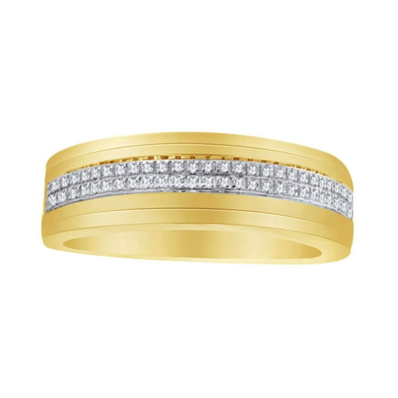 AFFY 0.13 Ct Round White Natural Diamond Men's Band Ring in 14k Yellow Gold Over Sterling Silver Ring Size - 4