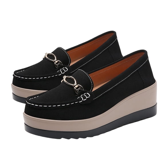 BLTIBY Women's Thick Sole Suede Wedge Loafers Comfortable Anti Slip Arch Support Casual Walking Shoes Black 2 40