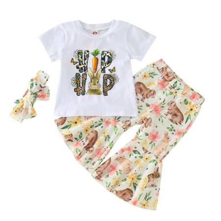 

KI-8jcuD Girls Easter Outfit Toddler Girls Short Sleeve Easter Bunny Tops Floral Print Flare Trouser Suit Outfits For Babys Clothes Outfit Set Take Luck Home Clothes Teen Active Wear Mint Baby Blank