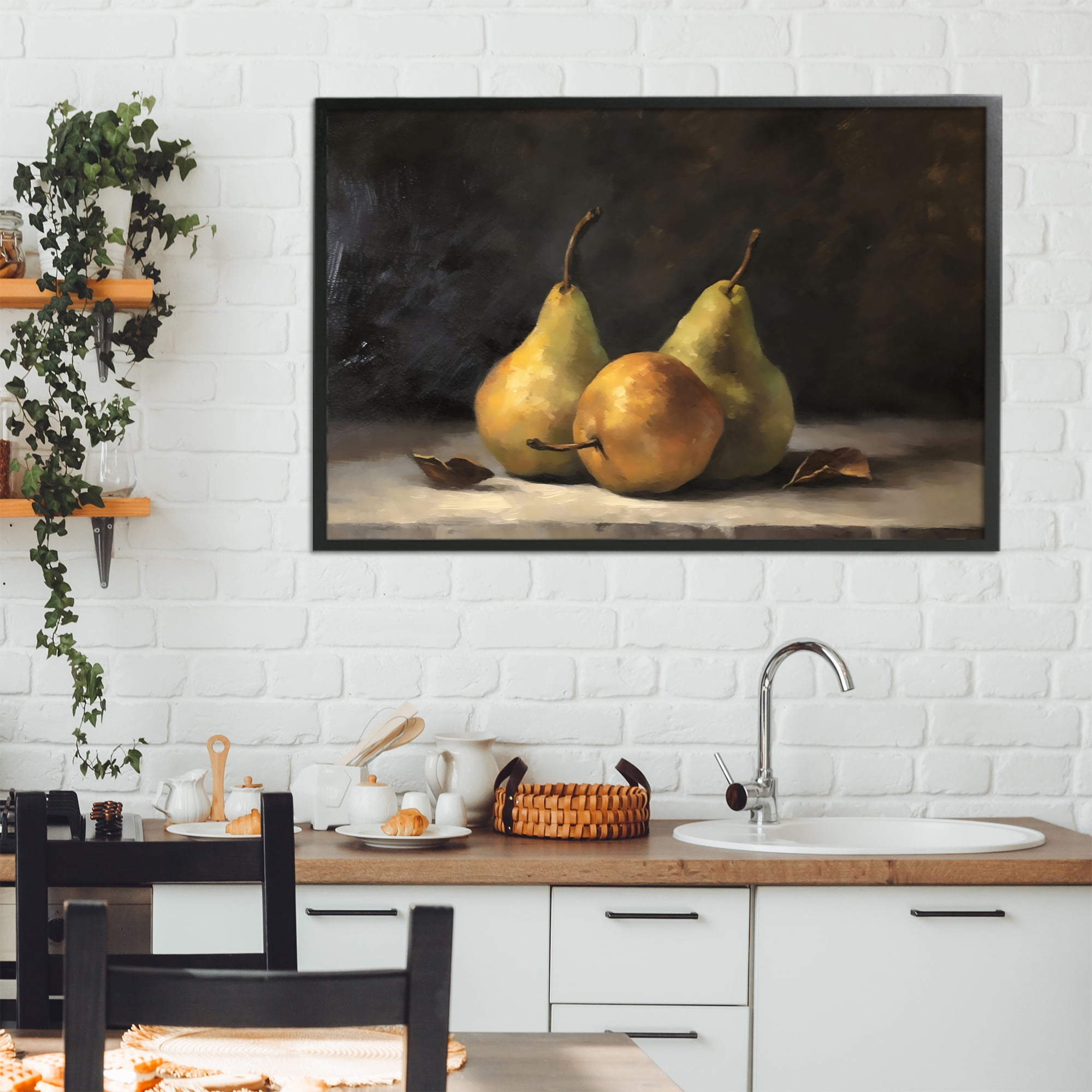 Stupell Industries Three Pears on Marble Black Framed Giclee Art, design by Creative Studio