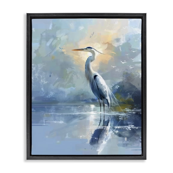 Stupell Industries Coastal Tranquil Heron with Dawn Glow Black Floating Frame Canvas Art, 17 x 21, by Creative Studio
