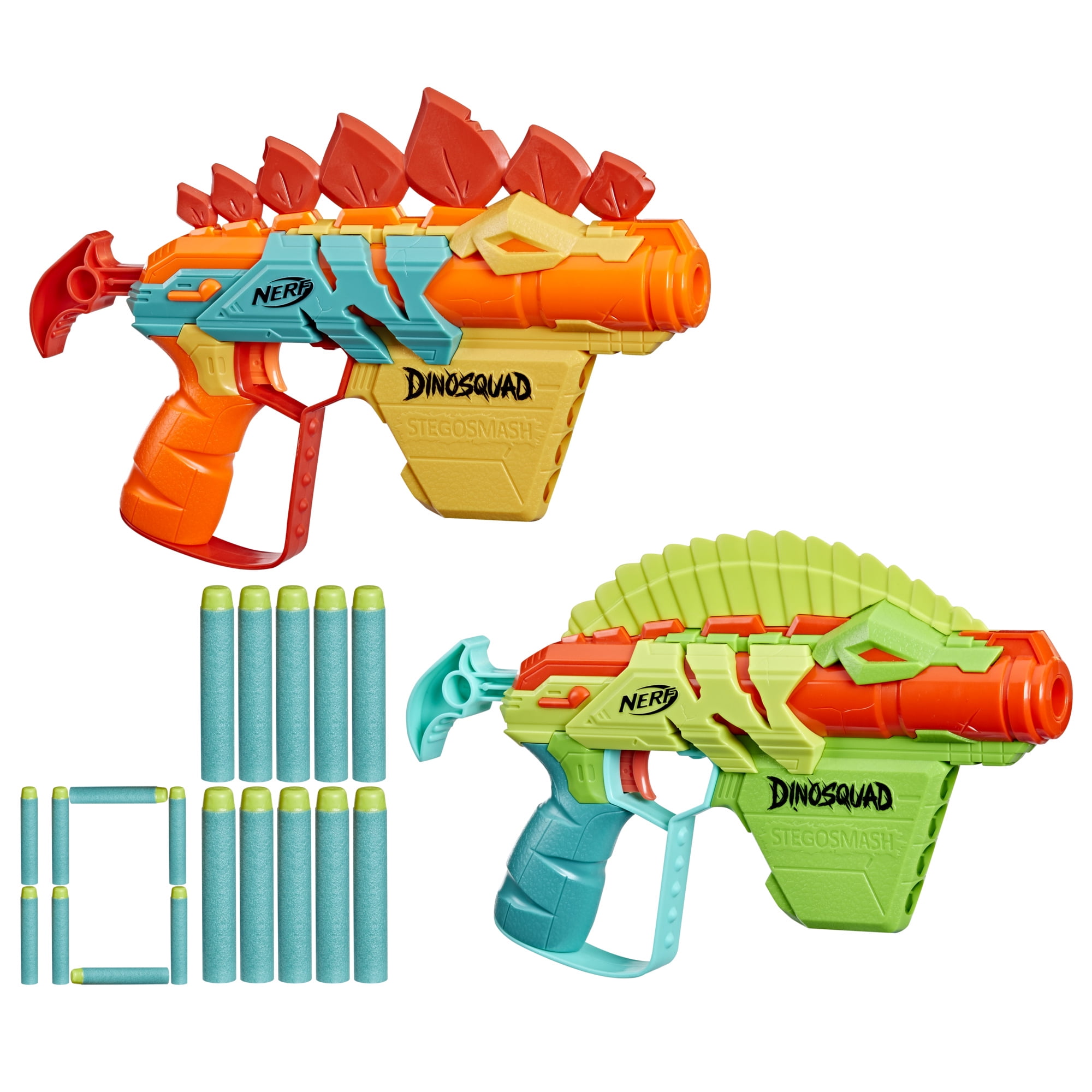 Nerf DinoSquad Stego-Duo, 2 Toy Foam Nerf Blasters, 10 Nerf Elite 2.0