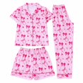 thumbnail image 4 of JAJAHO 3 Piece Girls Pajama Sets Striped Bow Print Long Pants With Shorts Sleepwear Button Down PJs 8-12 Years, 4 of 4