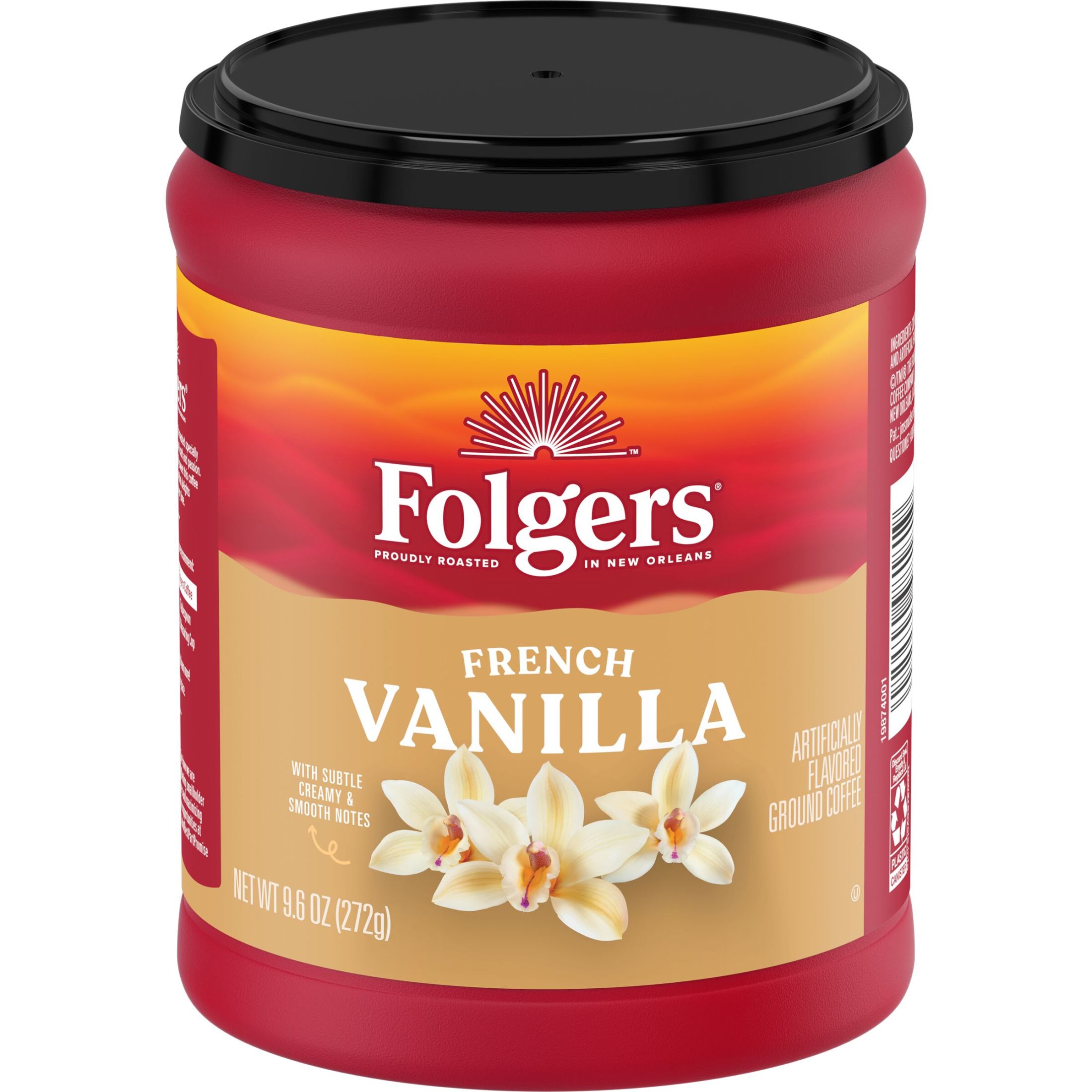 Folgers French Vanilla Artificially Flavored Ground Coffee, Medium Roast, 9.6 oz Canister