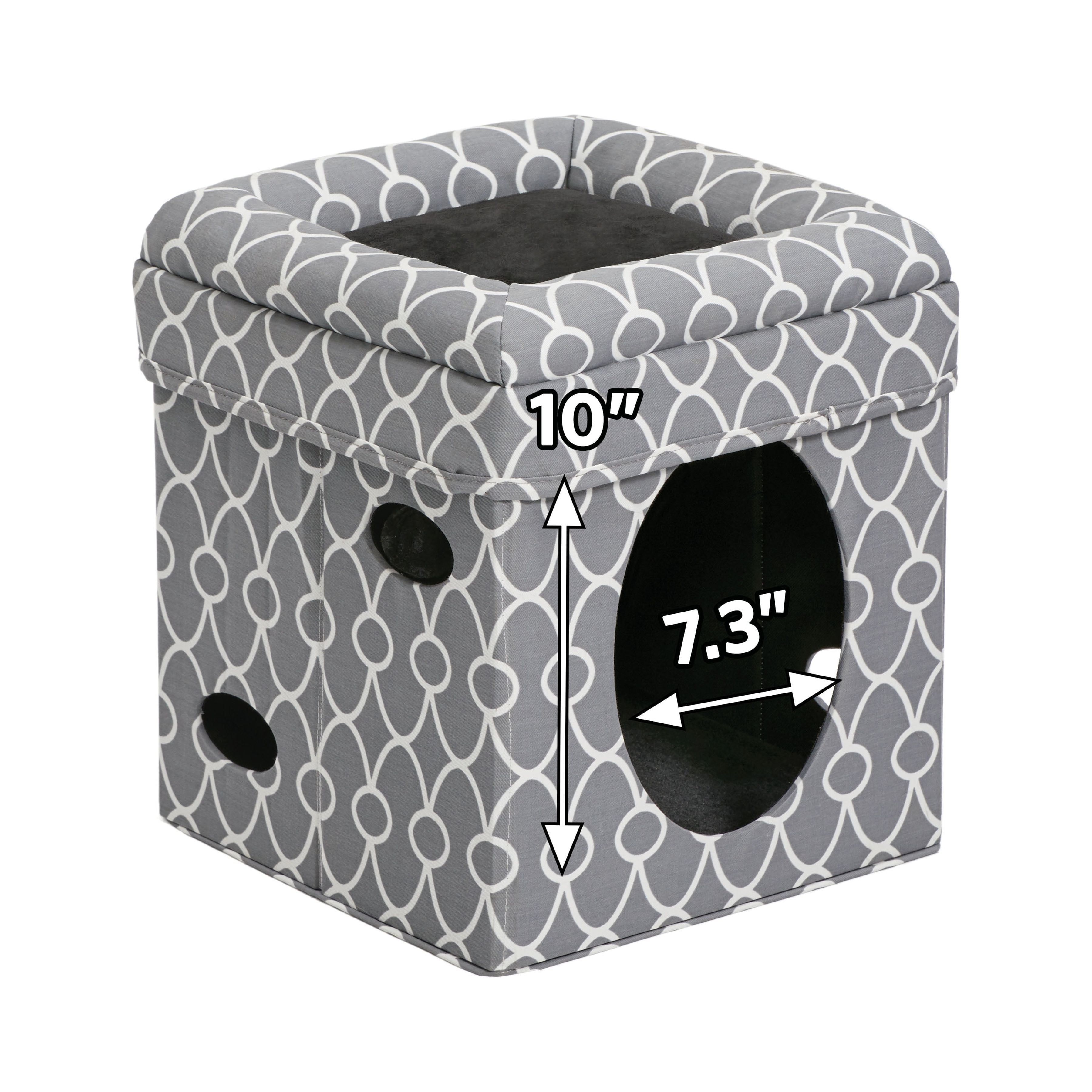 MidWest Homes for Pets Curious Cat Cube, Foldable Cat Cube for Home or Traveling Play, Gray