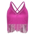 thumbnail image 2 of TiaoBug Women Salsa Latin Dance Top V-Neck Sleeveless Fringe Crop Top for Performance Competition Hot Pink S, 2 of 6